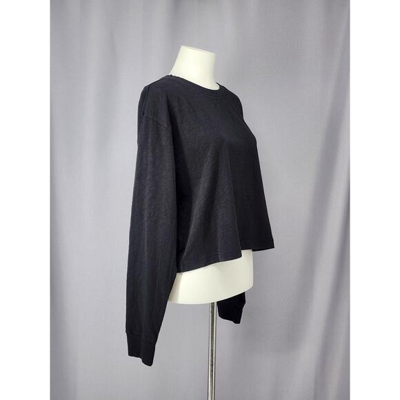 J Crew Shirt Womens Medium Black Cotton Long Sleeve Cropped Crewneck Mallcore - Picture 2 of 13